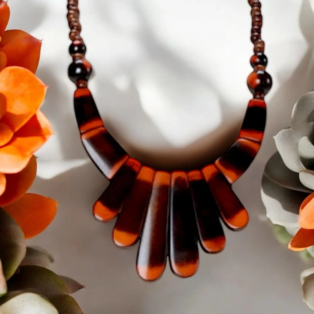 🧡 NEW ZAD Boho Orange & Brown Bib Necklace 🧡 - Picture 14 of 16